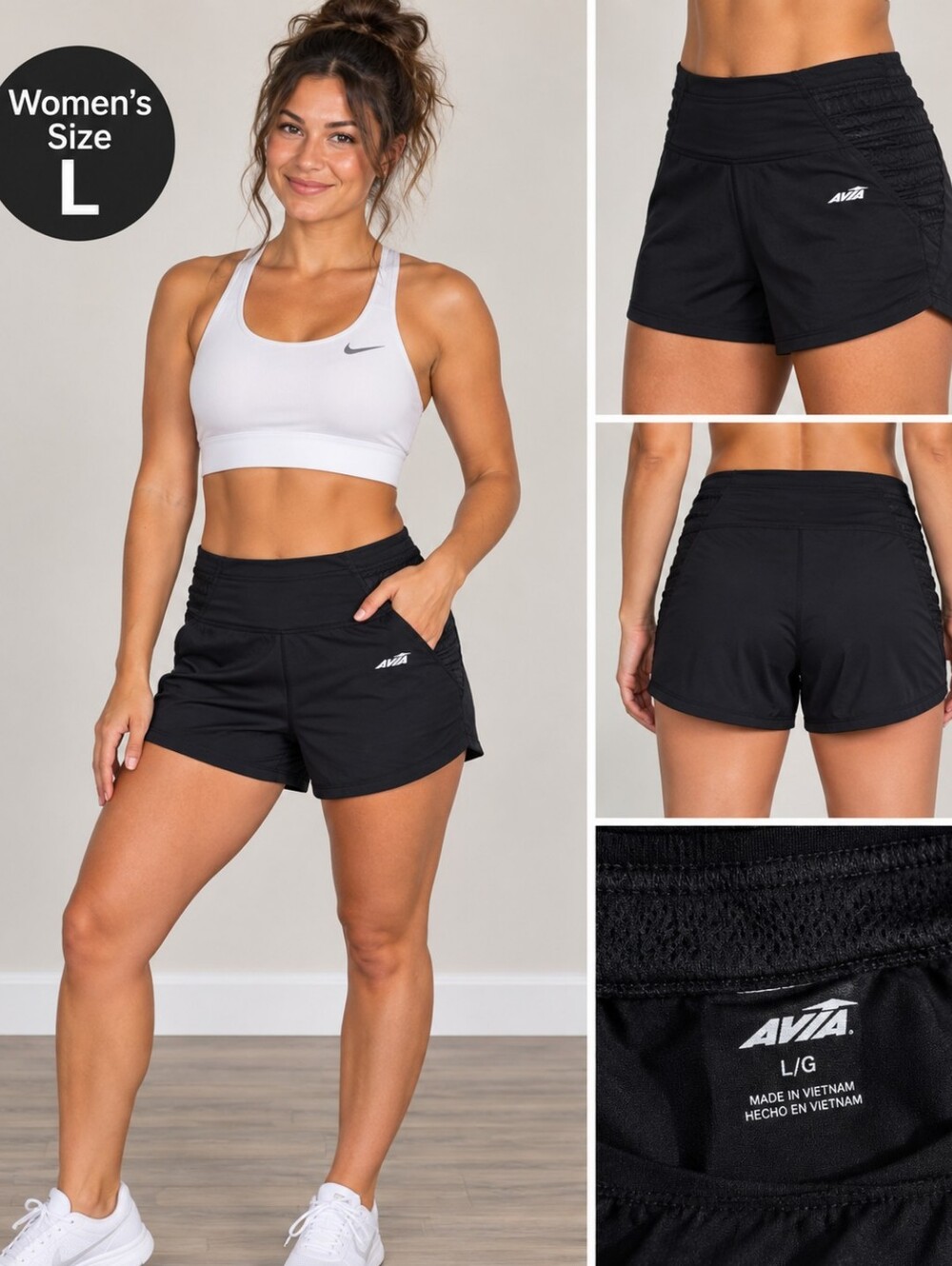 Avia Women's large black athletic biker shorts #28